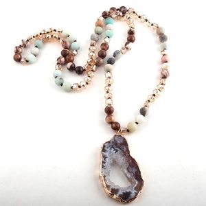 Beaded Raw Solar Quartz Crystal Pendant Necklace